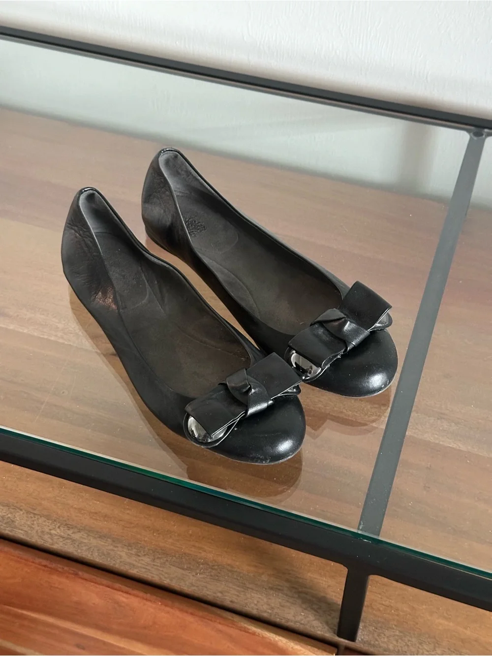 Stuart Weitzman Black Leather Bow Ballet Flats Silver Hardware Balletcore 10